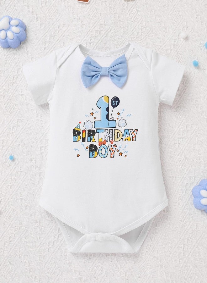 IMEKIS First Birthday Outfit Boy: Toddler Baby One Year Old Cake Smash Photoshoot Romper Suspenders Shorts Pants Sets Hat Summer Short Sleeve Clothes Blue 1 Birthday 12-18 Months - Image 5